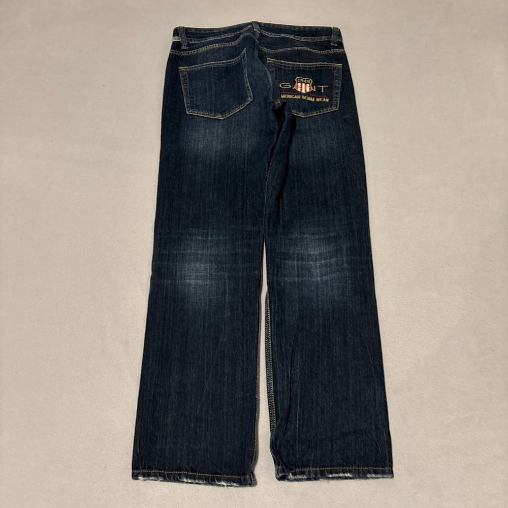 Gant Mens Straight Leg Jeans Dark Wash Embroidered Logo Size 34 Blue Denim